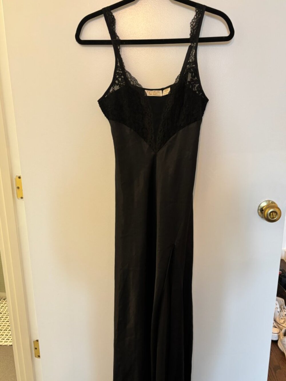 Vintage 90s Victoria's Secret Gold Label Black Maxi Lace Slip Dress Petite
